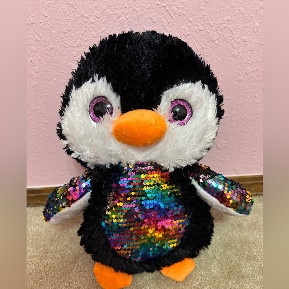 Fun & Fun Toys Rainbow Sequins Plush Penguin 14” Glitter Purple Eyes